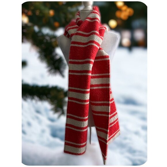 Mint Designs Red Ecru Wool-Blend Wrap Around Scarf Striped VINTAGE One Size - Picture 4 of 6